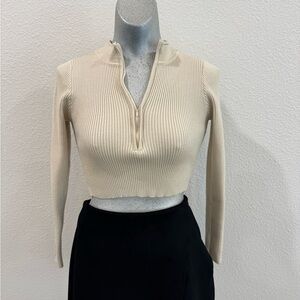 Princess Polly Beige Ribbed Zip Crop Top